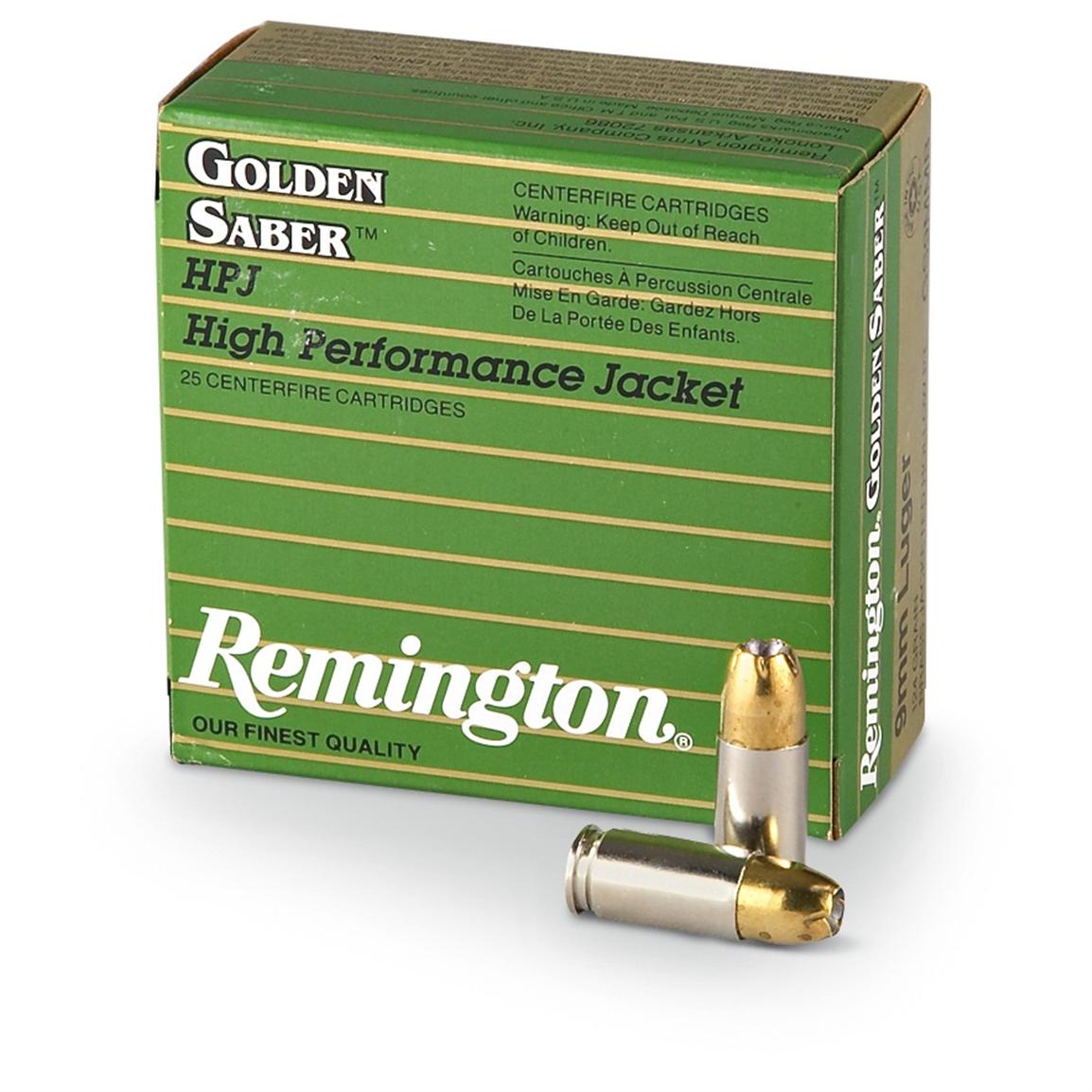 Remington Golden Saber 9mm Luger Ammo 124 Grain Brass Jacketed Hollow Point...